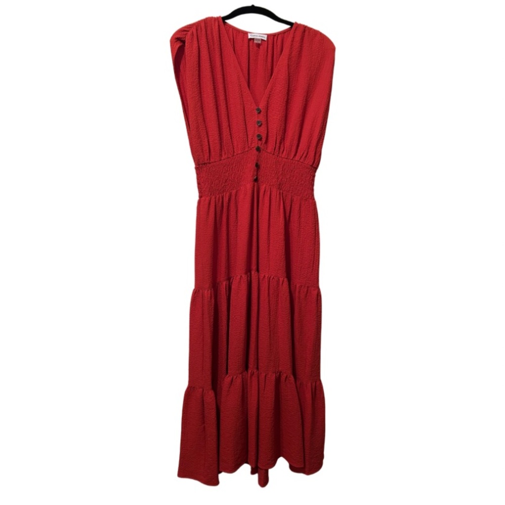 Calvin Klein Clay Orange Gauze V-Neck Dress